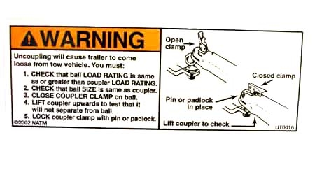 Decal - "Coupler Clamp Open" / "Closed Warning" - 2" x 6"