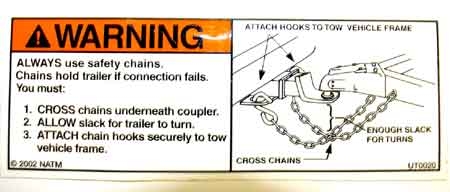 Decal - "Safety Chains Warning" (Ball Coupler) - 2" x 6"