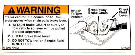 Decal - "Surge Brakes Warning" - 2" x 6"