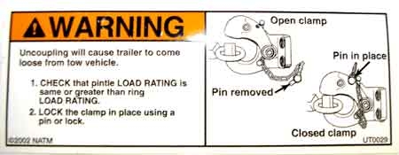 Decal - "Pintle Hook Warning" - 2" x 6"