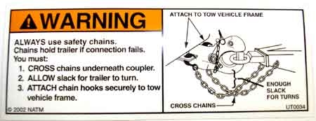 Decal - "Safety Chains Warning" (Pintle Hook) - 2" x 6"