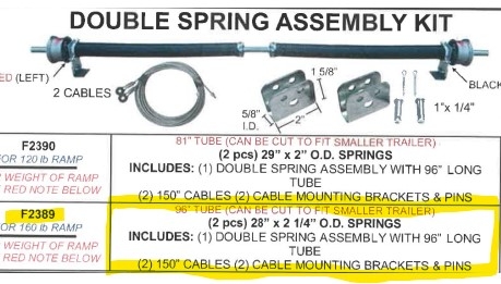 Replacement Spring Kit for An Enclosed Trailer System - Dual Spring - 96" Tube