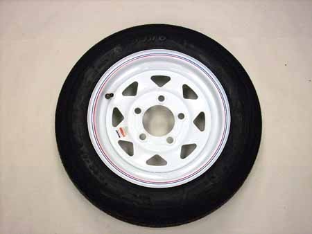 Mounted - 4.80-12 on 12" x 4" JA White 8 Spoke Wheel - 5 on 4.5"