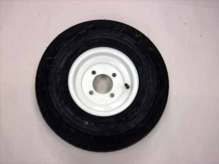 Mounted - 5.70-8 on 8" x 3.75" White Steel Wheel - 4 on 4"