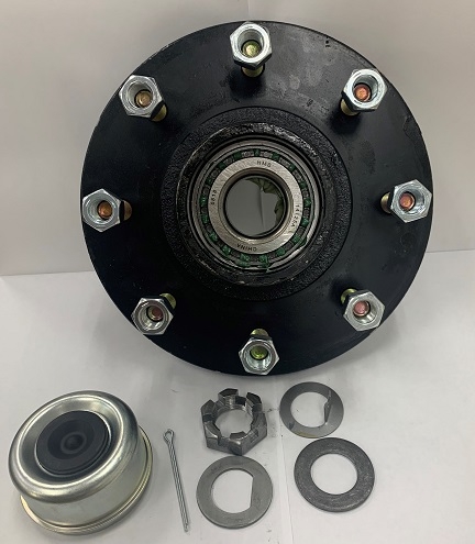 Hub Kit - Pre-Greased 8 on 6.5" with 1-3/4" Inner & 1-1/4" Outer Bearings - 7k (Painted)