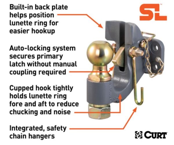 Curt - SecureLatch 2-5/16" Ball and Pintle Hitch Hook Combination - 20,000lbs