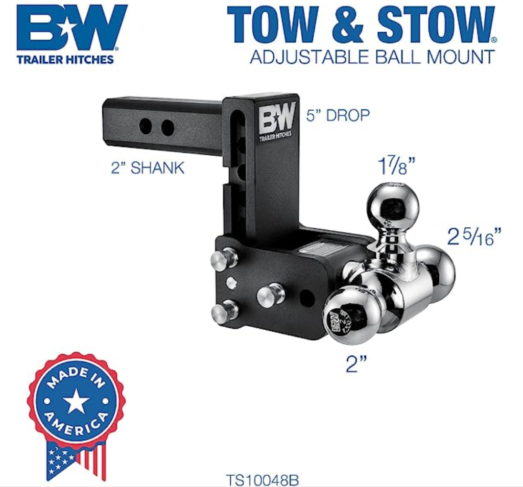 B&W Tow & Stow Adjustable Trailer Hitch Tri-Ball Mount - 5" Drop ...