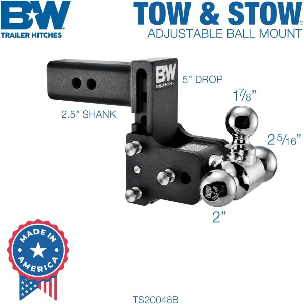 B&W Tow & Stow Hitch Tri-Ball Mount - 5" drop, 2.5" shank