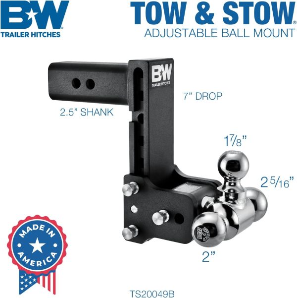 B&W Tow & Stow Hitch Tri-Ball Mount - 7" drop, 2.5" shank